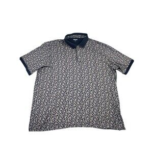 Lands' End Polo Shirt Men's XL 46-48 Blue Floral Traditional Fit Short Sleeve